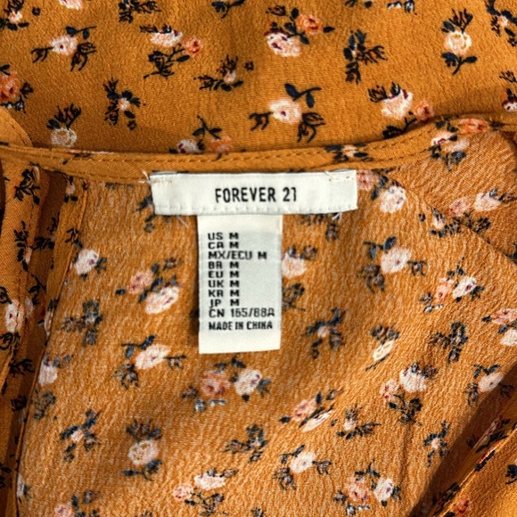 V-Neck Mustard Yellow Floral Mini Dress Forever 21 Size Medium - Picture 7 of 7